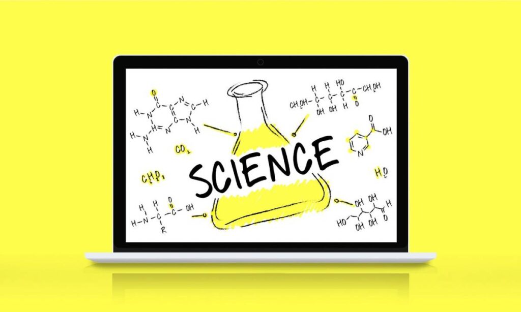 A laptop displaying scientific data and graphs, symbolizing research and technology in science.
