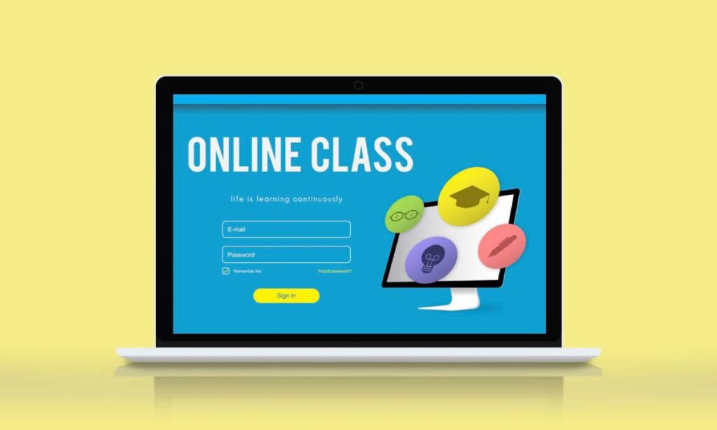 A laptop displaying an online class interface.
